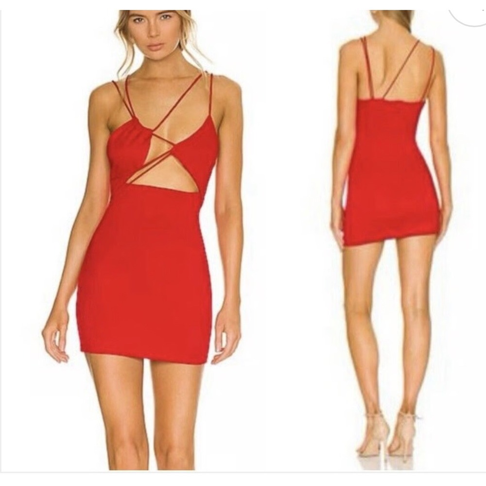 H:ours Dress Mini Tasha Women XS Red Revolve Cut Out Strappy Valentine New